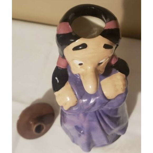 Vintage 2 Pc Decanter FIRE WATER 1970s Hand Painted Indian Ceramic Hat Lid Bar - Picture 5 of 9